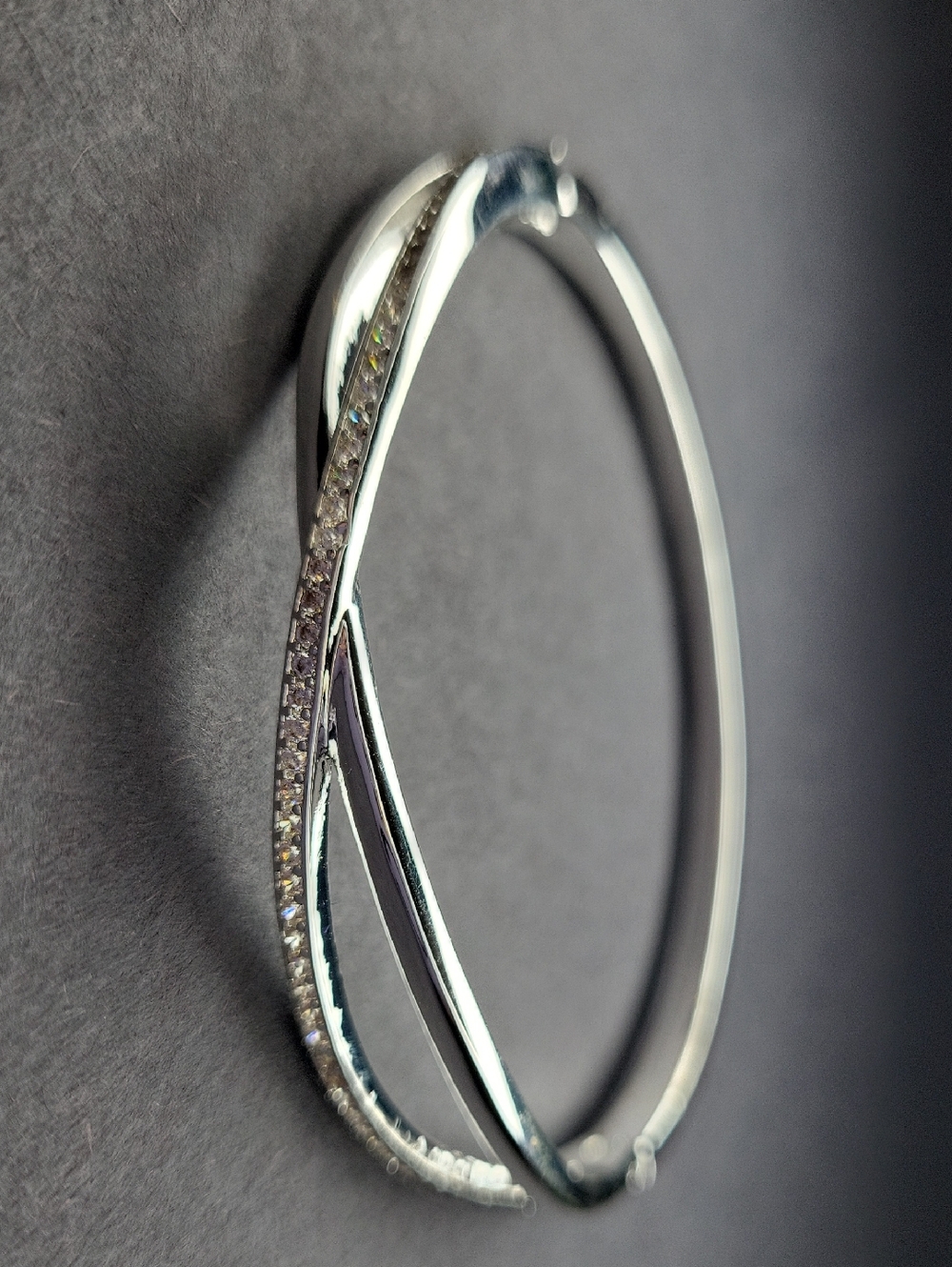 Silver Twisted Pavé Bangle Hinge Bracelet